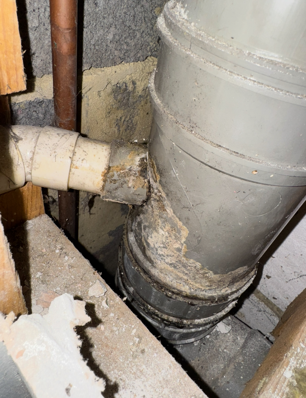 Before: Boss connection in 4inch waste pipe