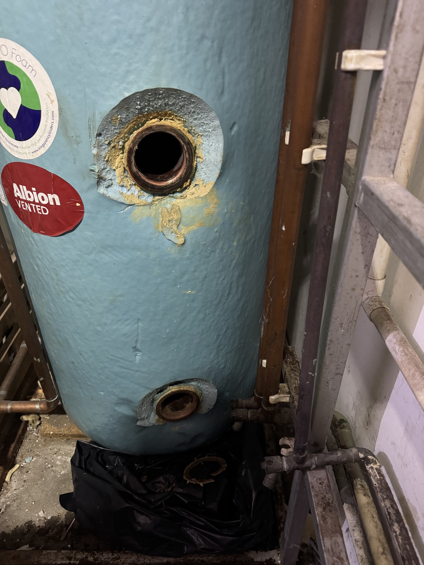 Before: Emersion heater replacement open vent Cylinder